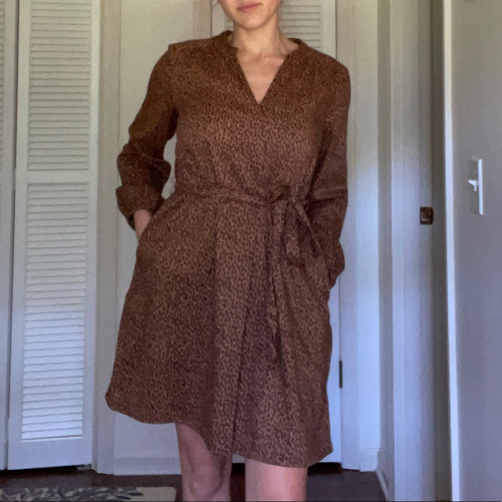 GAP Long Sleeve Leopard Waist Tie Dress